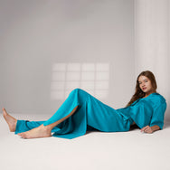 Women's Washable Silk High Rise Pant Set - #Slope Teal
