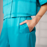 Women's Washable Silk High Rise Pant Set - #Slope Teal