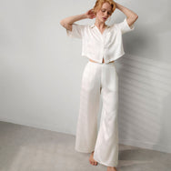 Washable Silk High Rise Pant Set - #Tranquil White