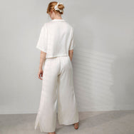 Washable Silk High Rise Pant Set - #Tranquil White