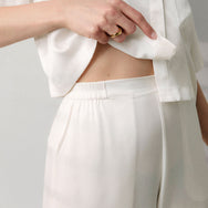 Washable Silk High Rise Pant Set - #Tranquil White