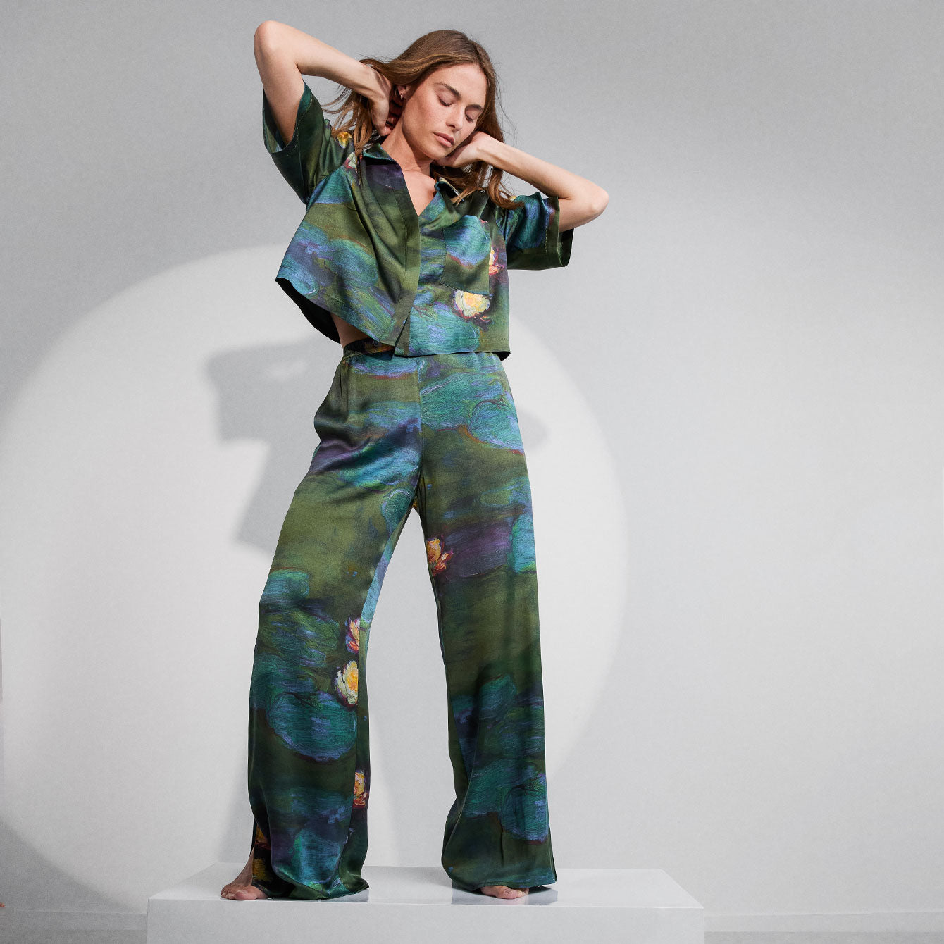 Washable Silk High Rise Pant Set - #Waterlily Large