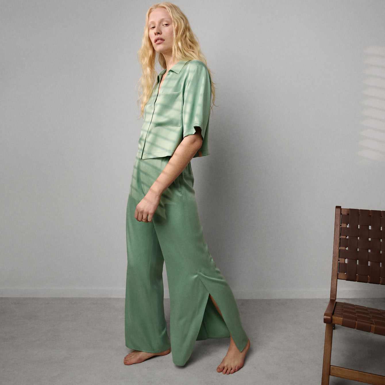 Lunya Pajamas Washable Silk High Rise Pant Set - #Whist Jade