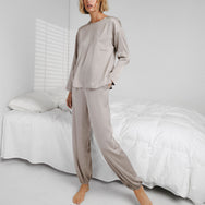 Washable Silk Long Sleeve Jogger Set - #Spacious Gray