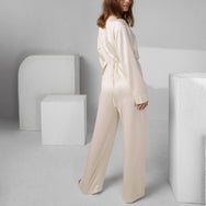 Washable Silk Long Sleeve Jumpsuit - #Swan White