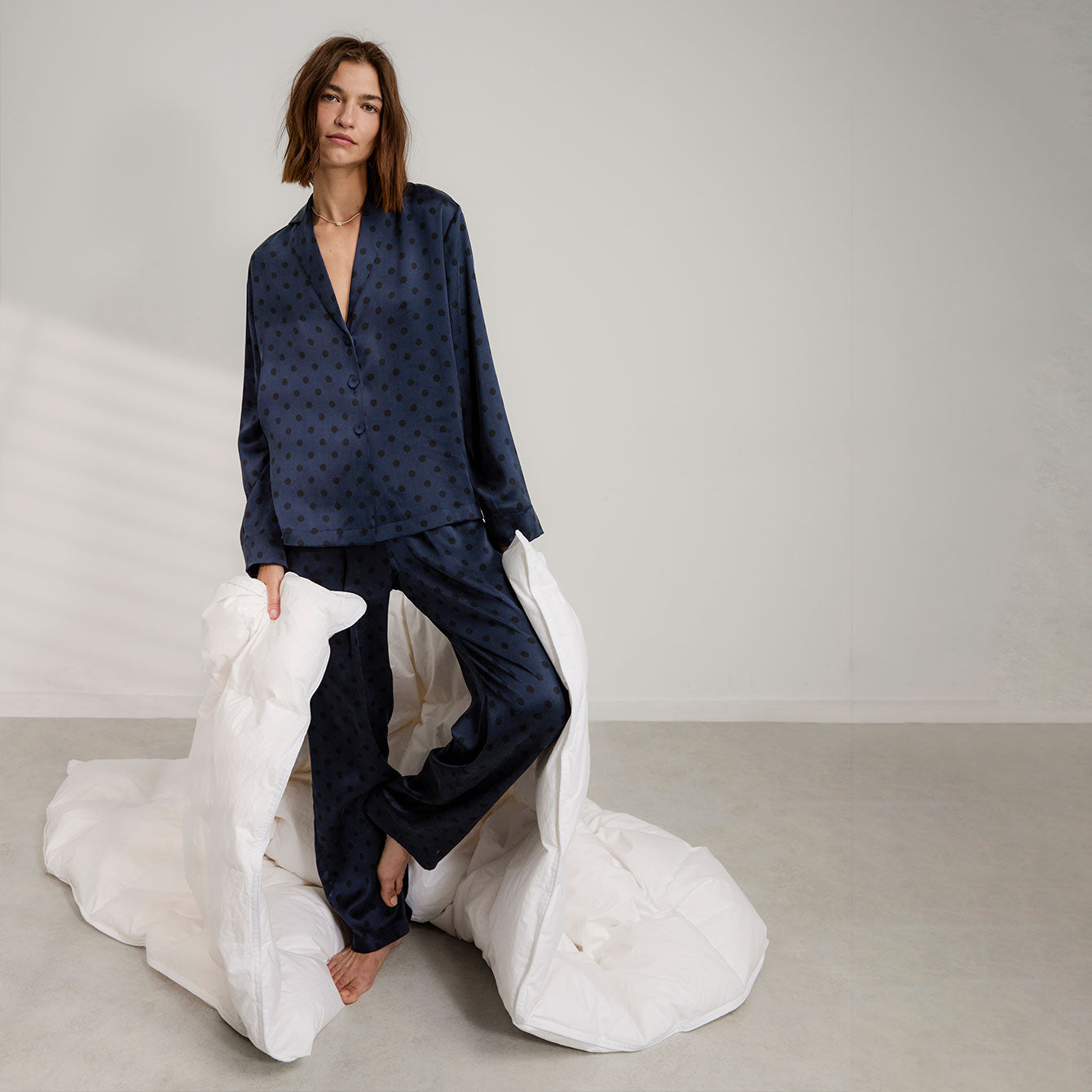 Lunya Pajamas Washable Silk Long Sleeve Pant Set - #Blue Ellipsis