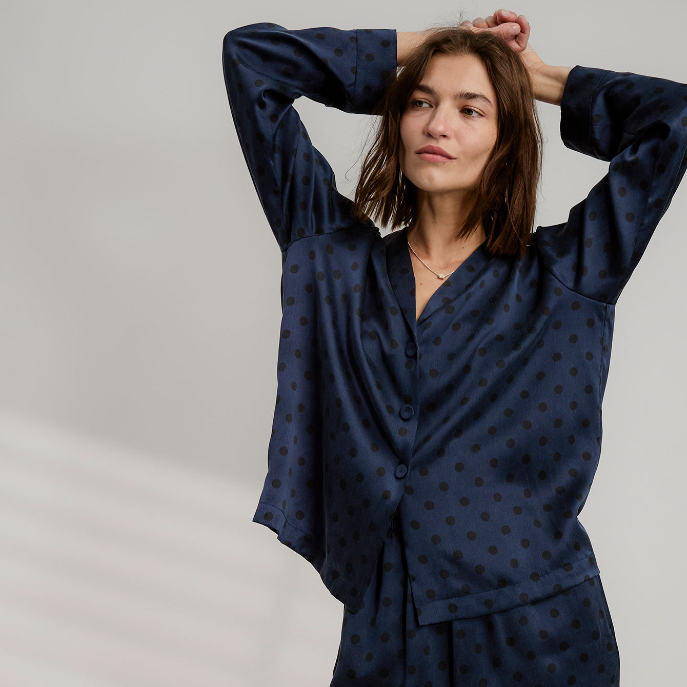 Lunya Pajamas Washable Silk Long Sleeve Pant Set - #Blue Ellipsis