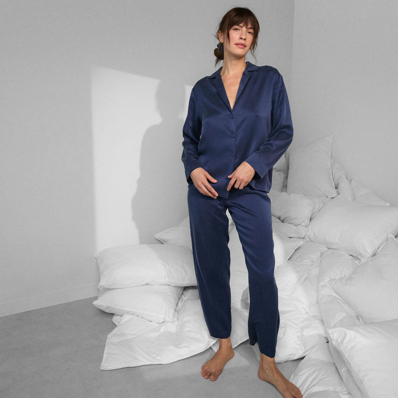 Lunya Pajamas Washable Silk Long Sleeve Pant Set - #Deep Blue