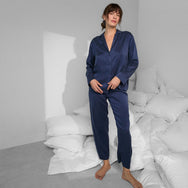 Lunya Pajamas Washable Silk Long Sleeve Pant Set - #Deep Blue