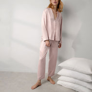 Washable Silk Long Sleeve Pant Set - #Delicate Pink
