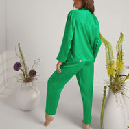 Women's Washable Silk Long Sleeve Pant Set - #Glade Green