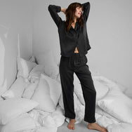 Lunya Pajamas Washable Silk Long Sleeve Pant Set - #Immersed Black