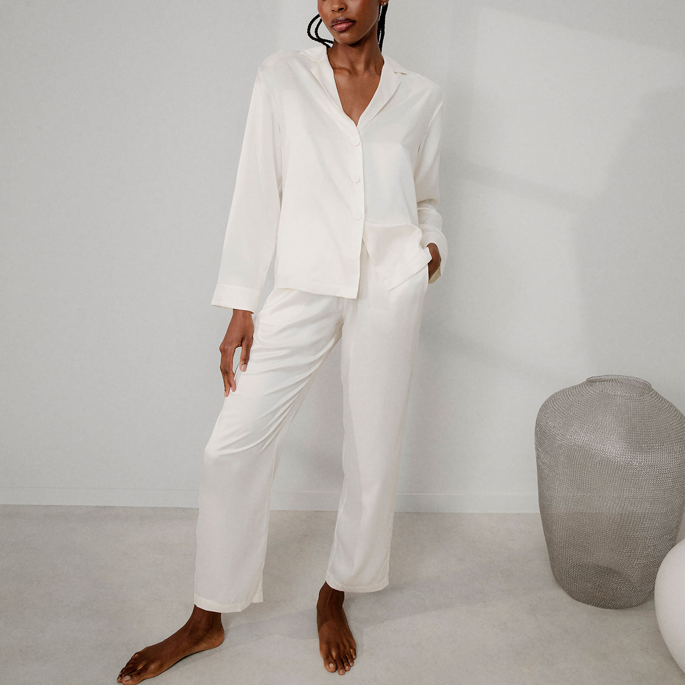 Lunya Pajamas Washable Silk Long Sleeve Pant Set - #Tranquil White