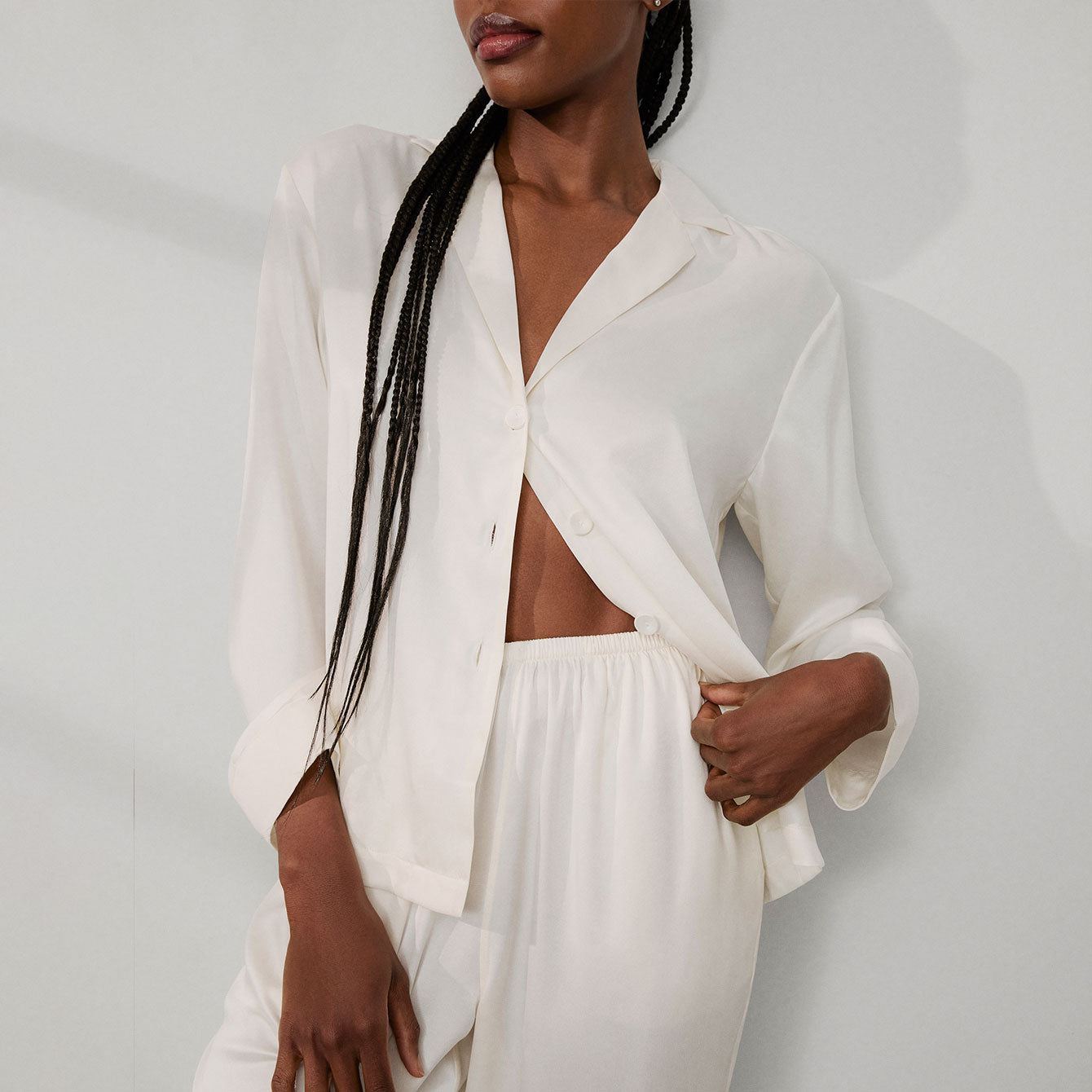 Lunya Pajamas Washable Silk Long Sleeve Pant Set - #Tranquil White