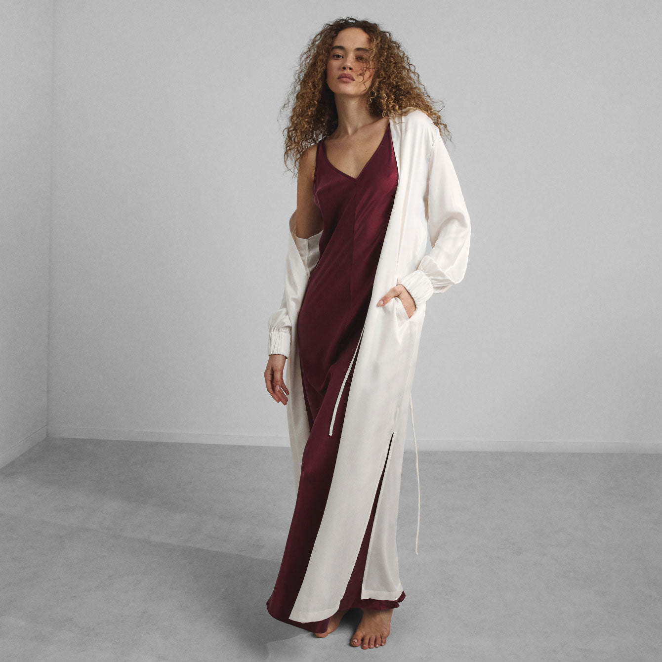 Lunya Sleepwear Washable Silk Maxi Bias Dress - #Calliope Wine