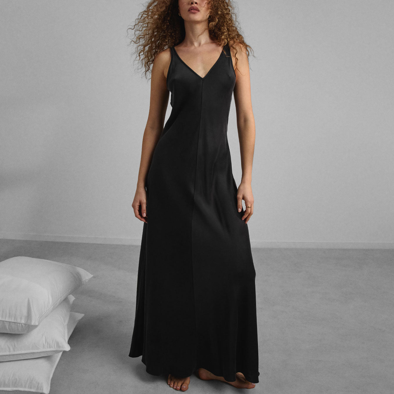 Lunya Pajamas Washable Silk Maxi Bias Dress - #Immersed Black