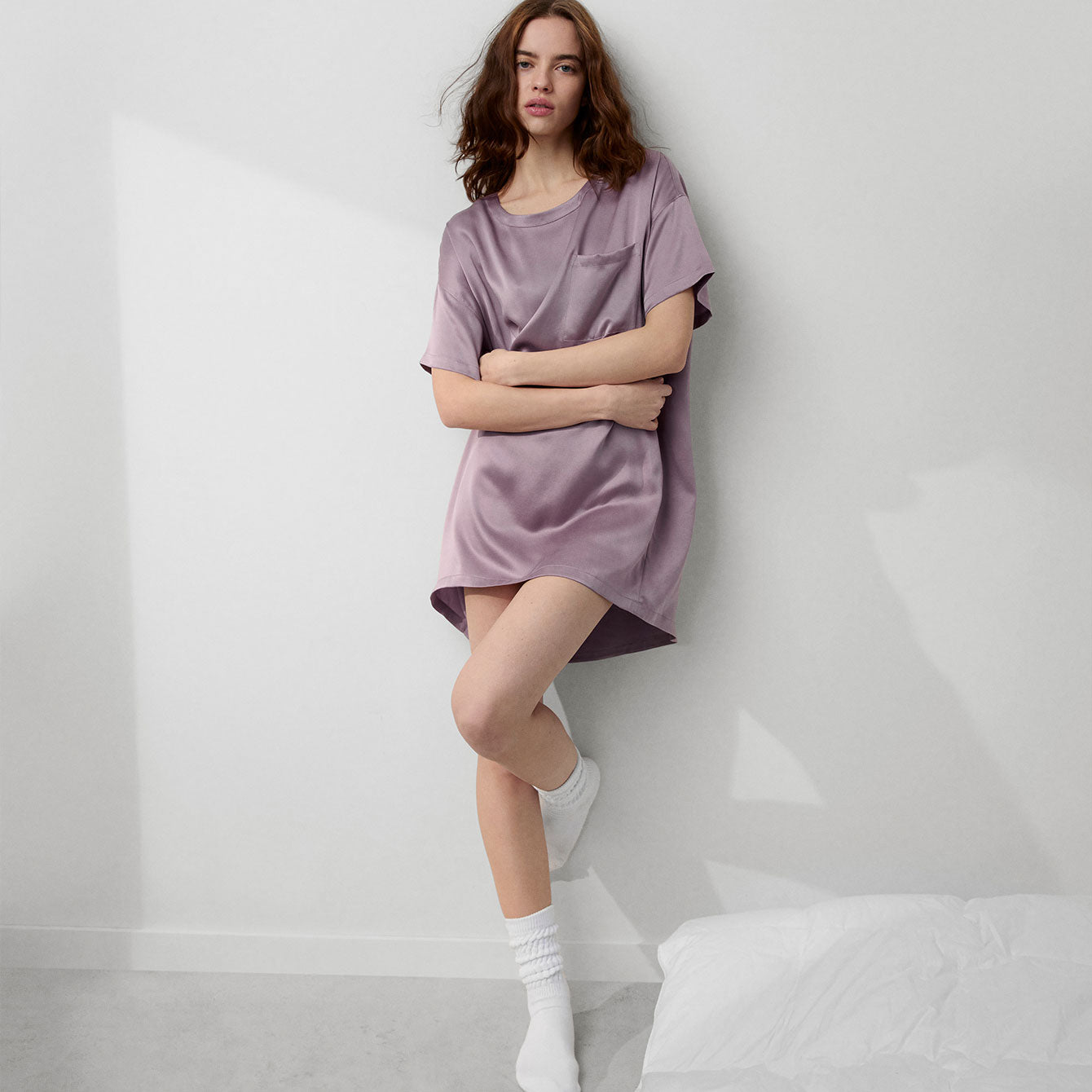 Lunya Pajamas Washable Silk Oversized Sleep Tee - #Frosted Crocus