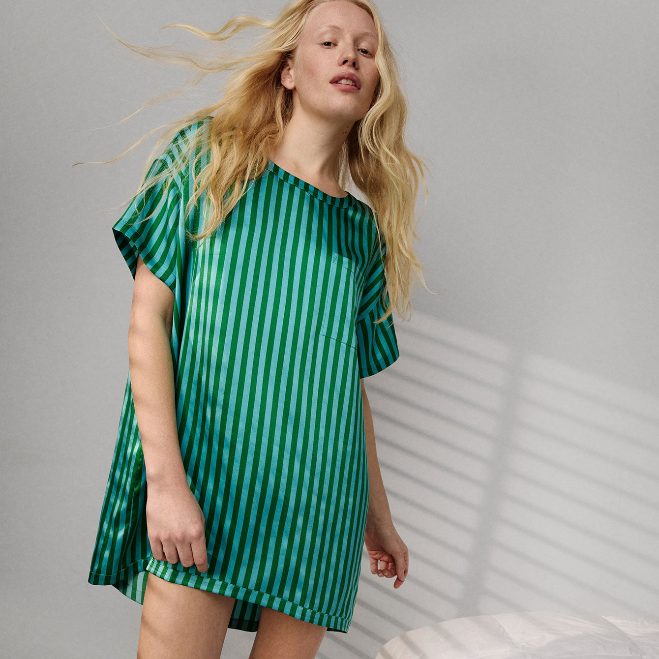 Lunya Pajamas Washable Silk Oversized Sleep Tee - #Halcyon Stripe