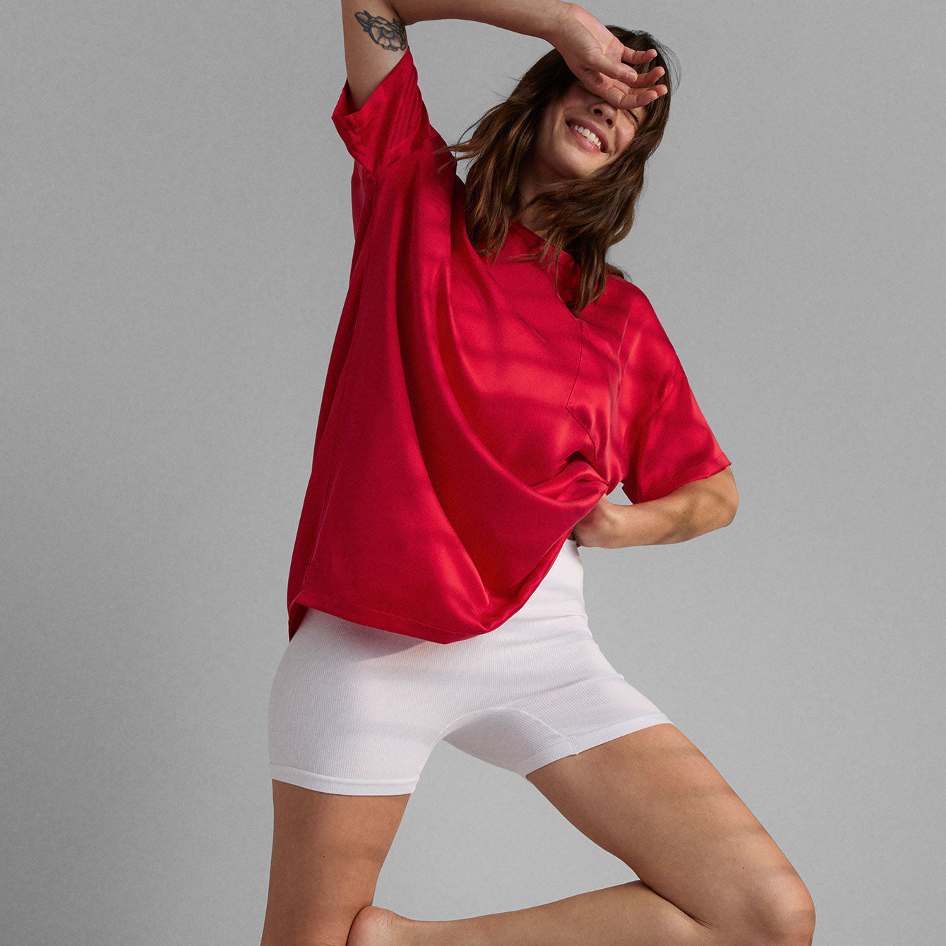 Lunya Washable Silk Oversized Sleep Tee - #Carmine Red