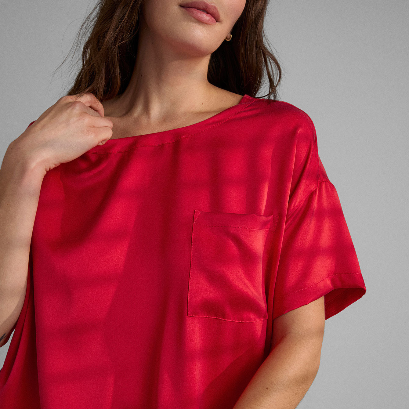 Lunya Washable Silk Oversized Sleep Tee - #Carmine Red