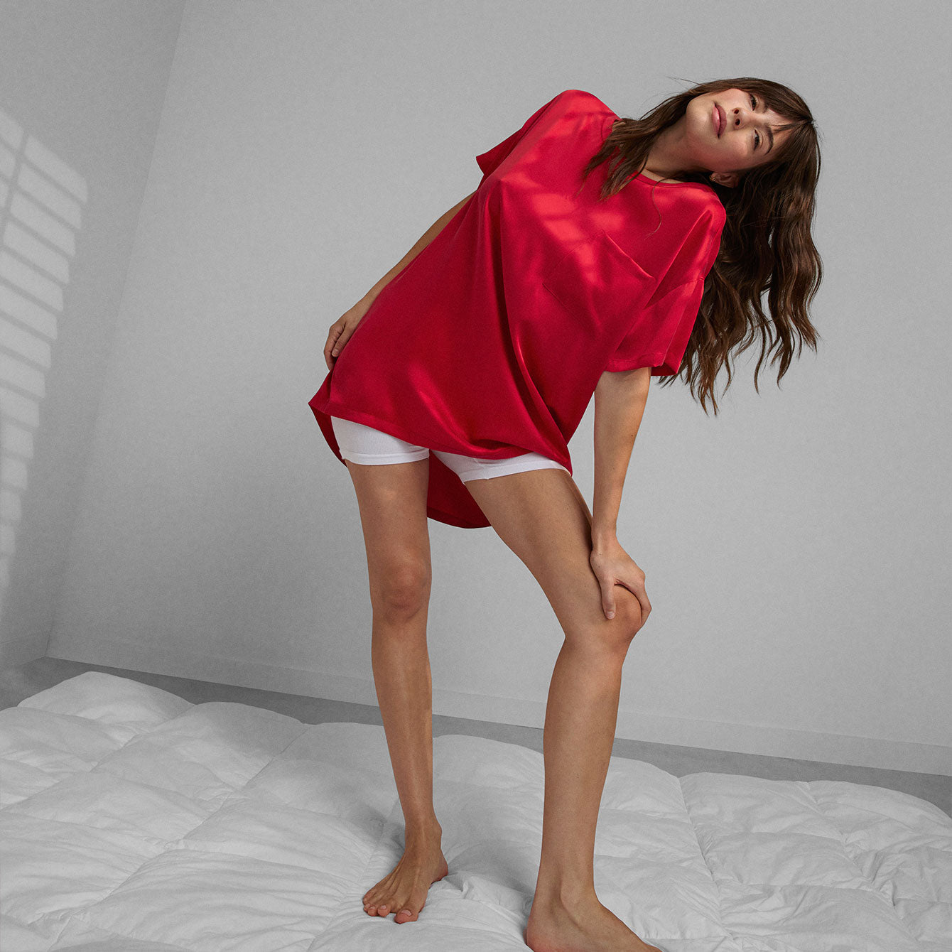 Lunya Washable Silk Oversized Sleep Tee - #Carmine Red