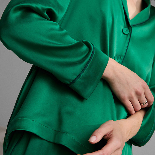 Washable Silk Piped Long Sleeve Pant Set
