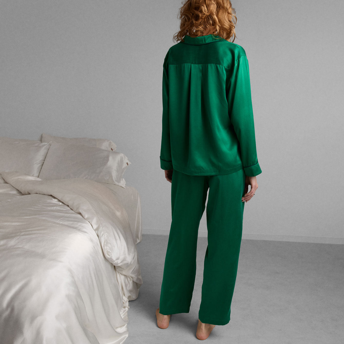 Lunya Pajamas Washable Silk Piped Long Sleeve Pant Set - #Estuarine Green