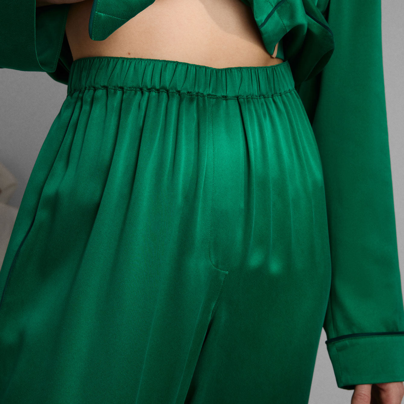 Lunya Pajamas Washable Silk Piped Long Sleeve Pant Set - #Estuarine Green