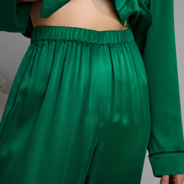 Washable Silk Piped Long Sleeve Pant Set
