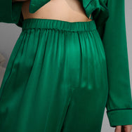 Lunya Pajamas Washable Silk Piped Long Sleeve Pant Set - #Estuarine Green