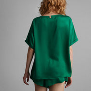 Lunya Pajamas Washable Silk Piped Tee Short Set - #Estuarine Green