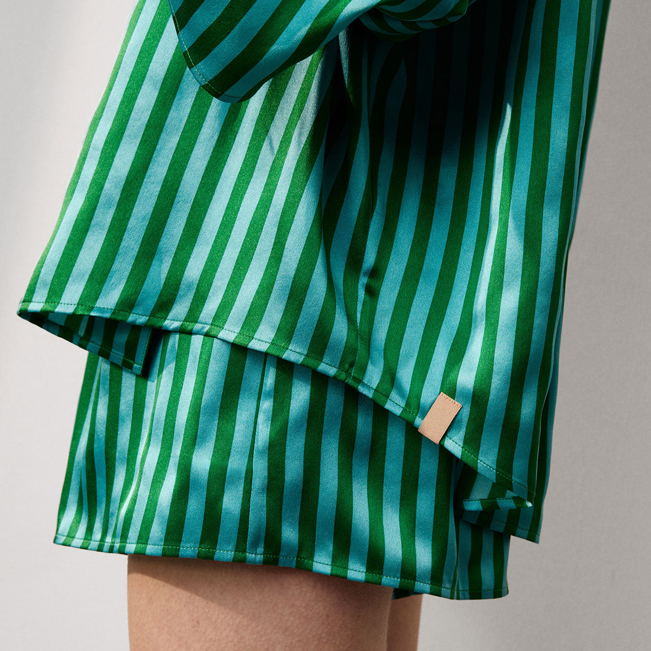 Washable Silk Relaxed Button Up Short Set - #Halycon Stripe
