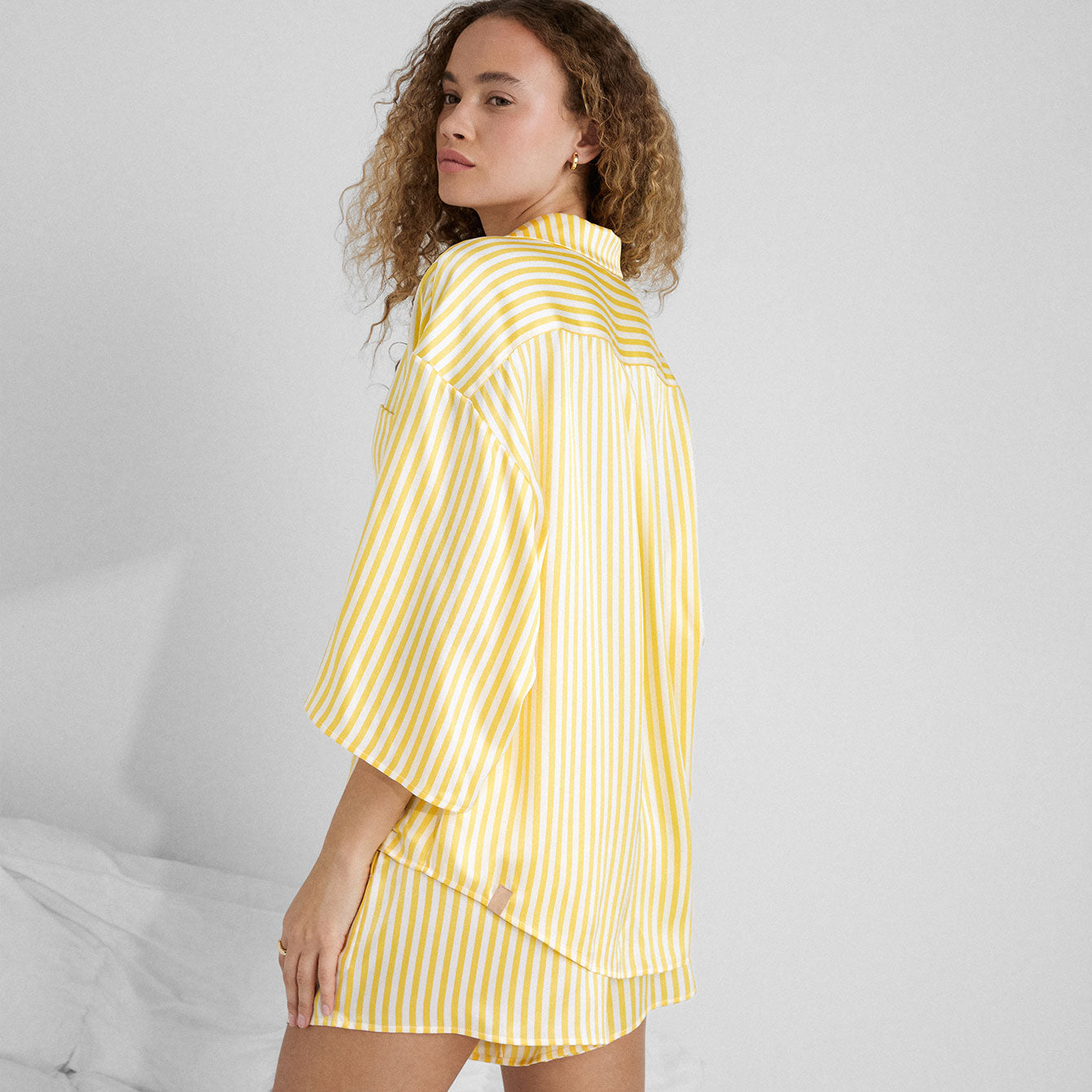 Washable Silk Relaxed Button Up Short set - #Midsummer Stripe