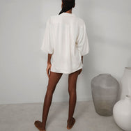 Lunya Pajamas Washable Silk Relaxed Button Up Short Set - #Tranquil White