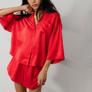 Lunya Pajamas Washable Silk Relaxed Button Up Short Set - #Untold Scarlet