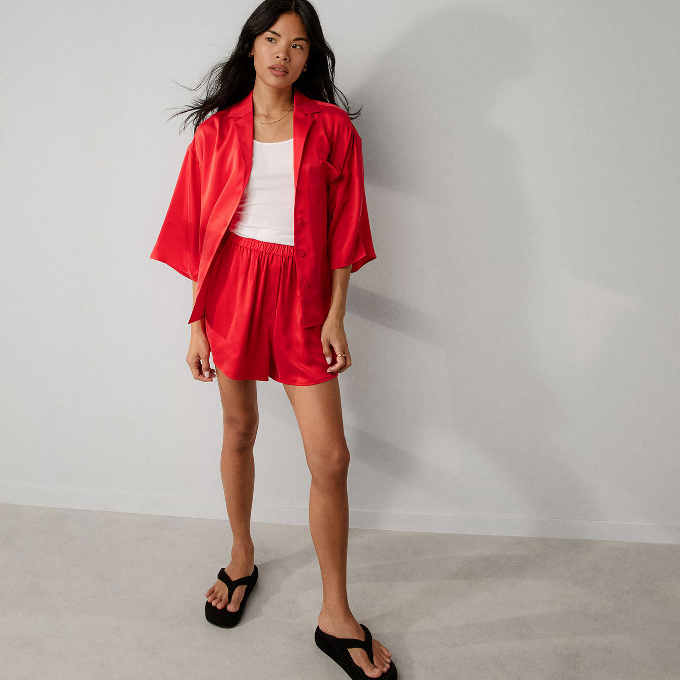 Lunya Pajamas Washable Silk Relaxed Button Up Short Set - #Untold Scarlet