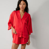 Lunya Pajamas Washable Silk Relaxed Button Up Short Set - #Untold Scarlet