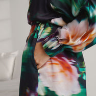 Women's Washable Silk Robe - #Aurora Garden