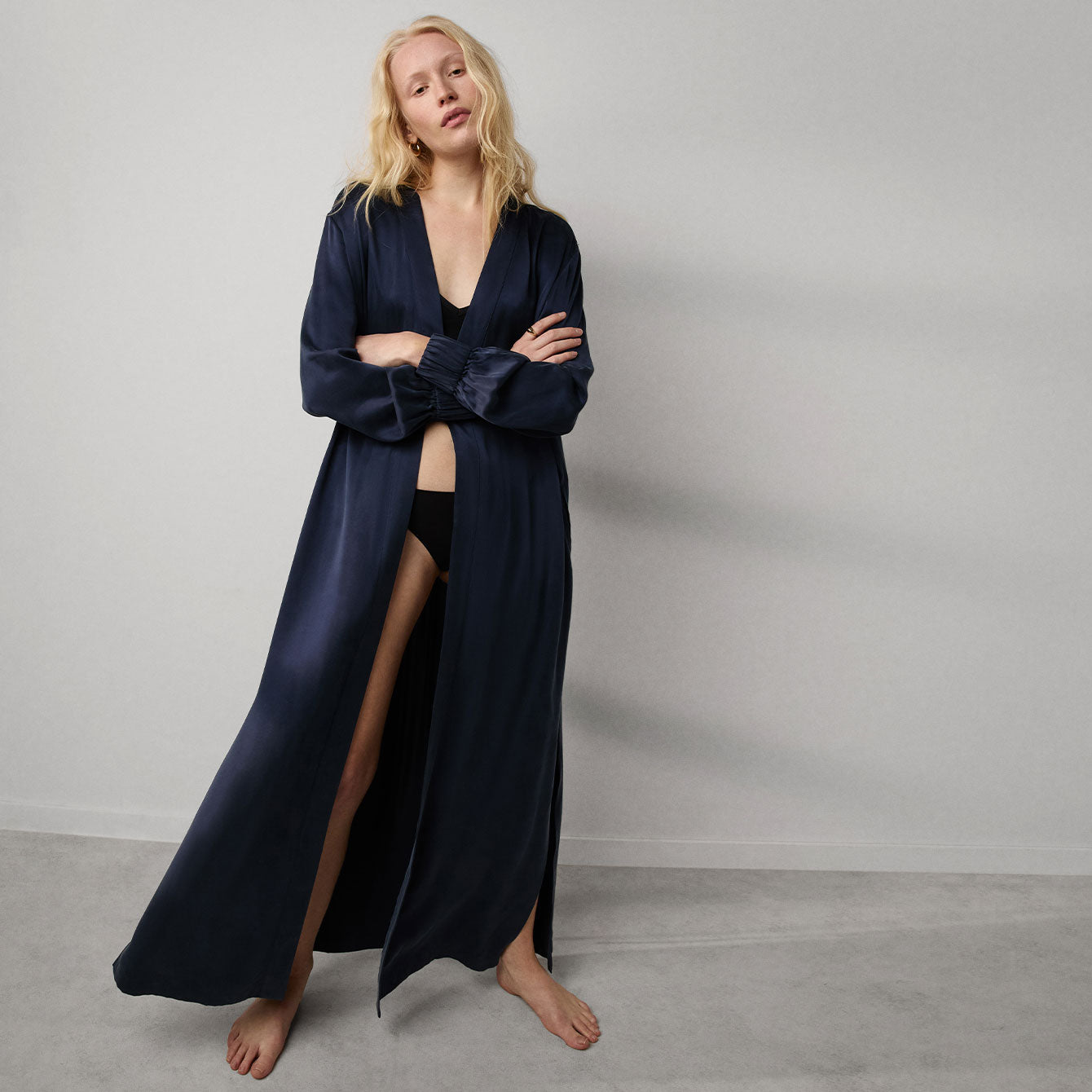 Lunya Sleepwear Washable Silk Long Robe - #Deep Blue