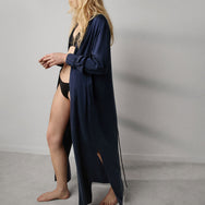 Lunya Sleepwear Washable Silk Long Robe - #Deep Blue