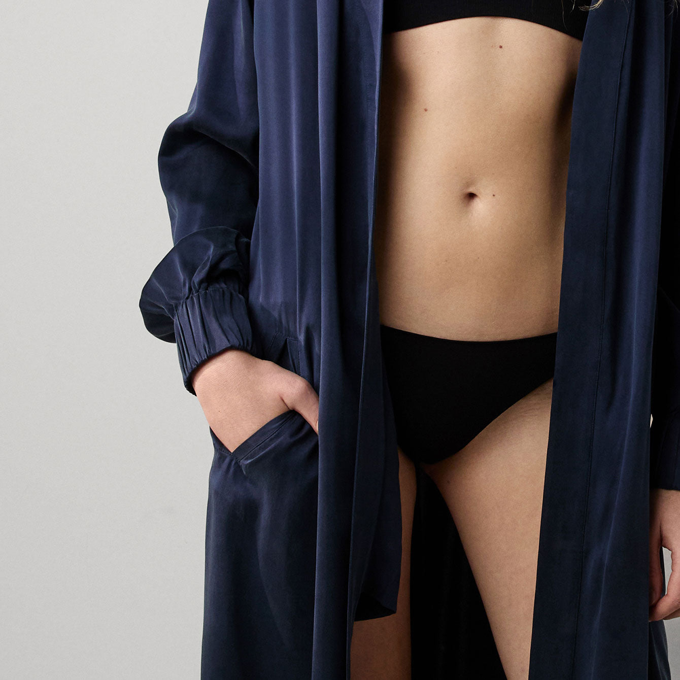 Lunya Sleepwear Washable Silk Long Robe - #Deep Blue