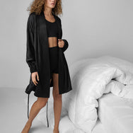 Lunya Sleepwear Washable Silk Robe - #Immersed Black