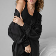 Lunya Sleepwear Washable Silk Robe - #Immersed Black