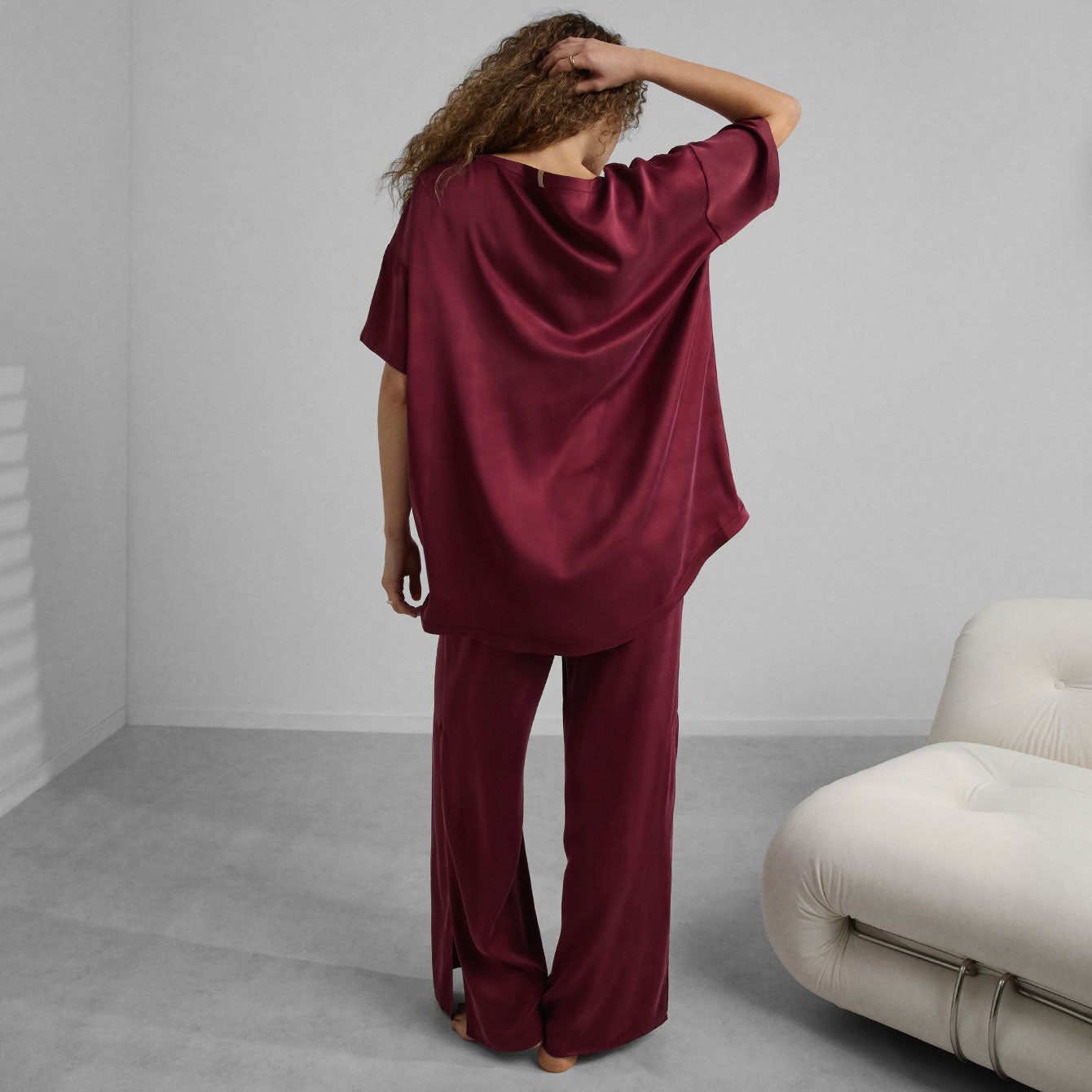 Lunya Pajamas Washable Silk Tee Pant Set - #Calliope Wine