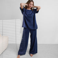 Lunya Sleepwear Washable Silk Tee Pant Set - #Deep Blue