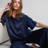 Lunya Sleepwear Washable Silk Tee Pant Set - #Deep Blue