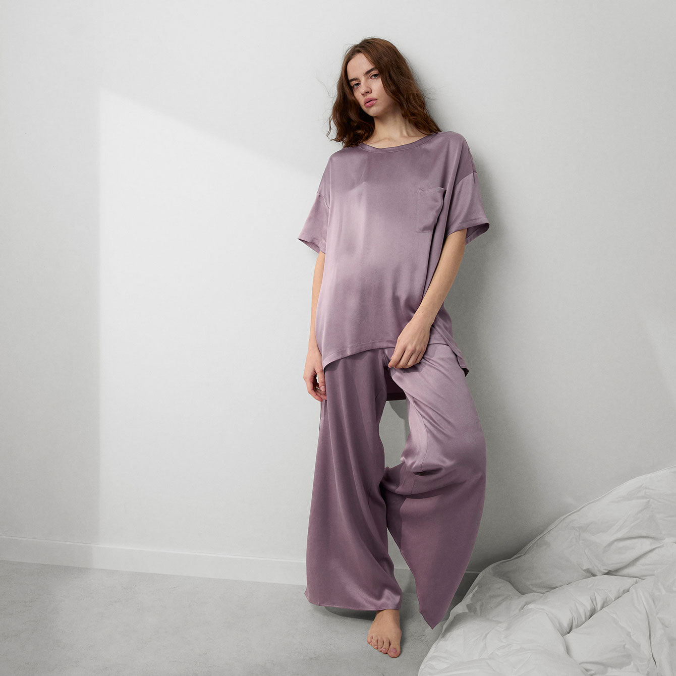 Lunya Pajamas Washable Silk Tee Pant Set - #Frosted Crocus