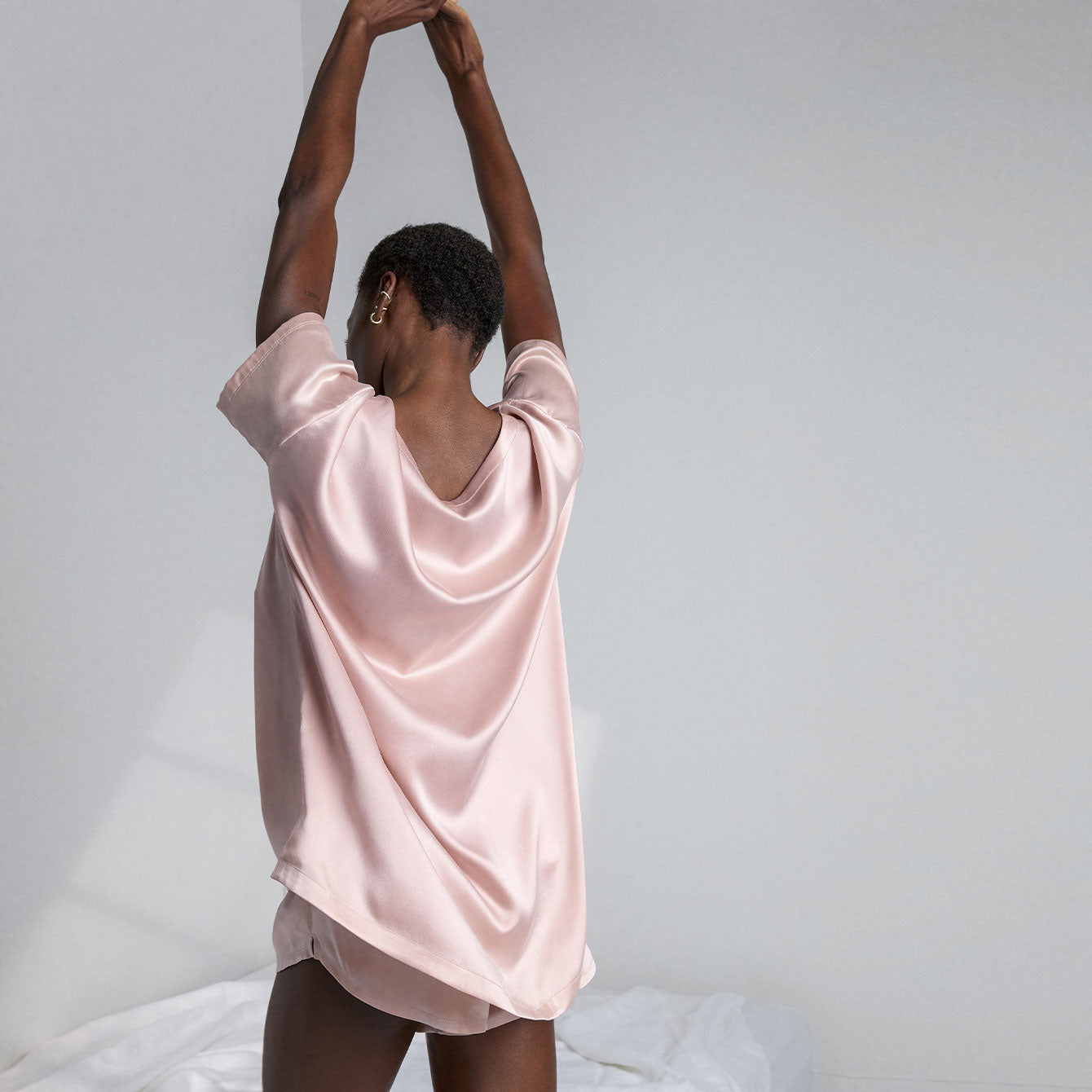 Washable Silk Tee Set - #Delicate Pink
