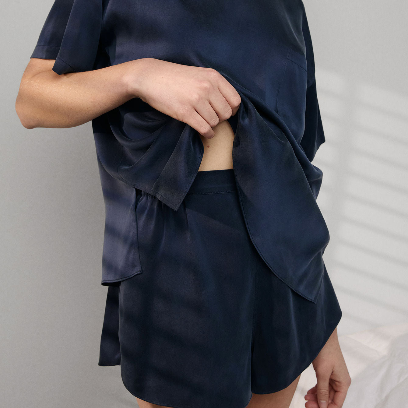 Lunya Pajamas Washable Silk Tee Short Set - #Deep Blue