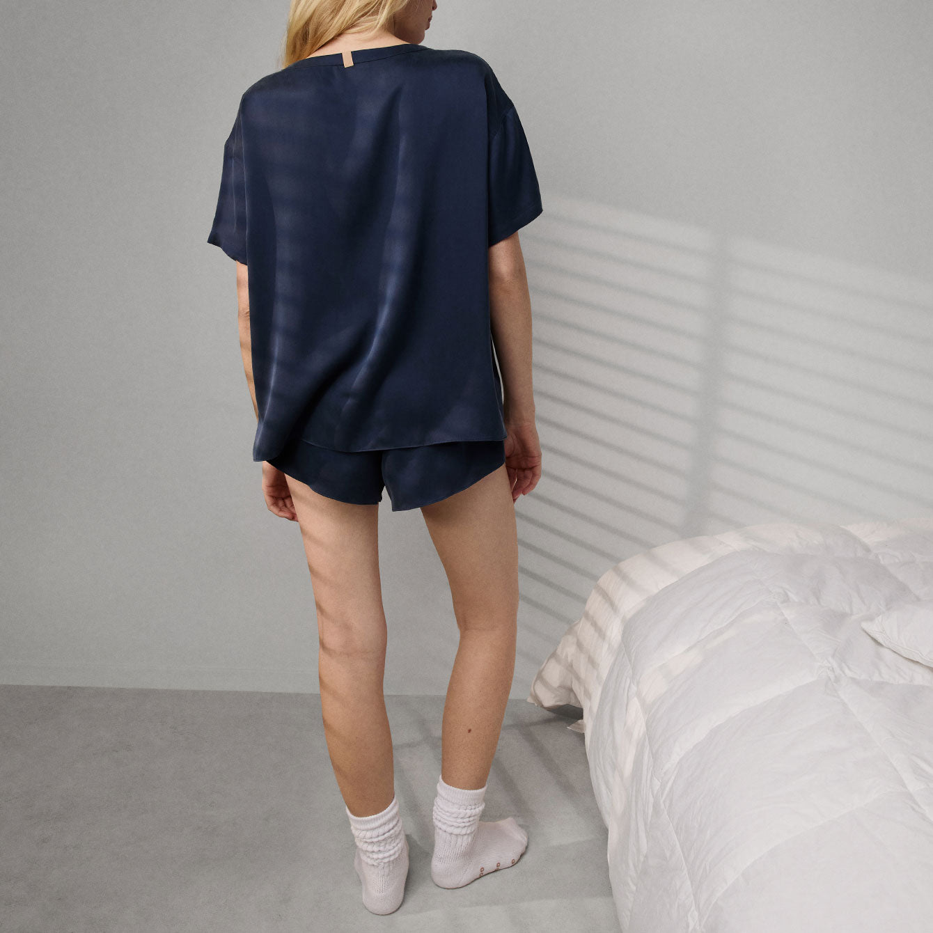 Lunya Pajamas Washable Silk Tee Short Set - #Deep Blue